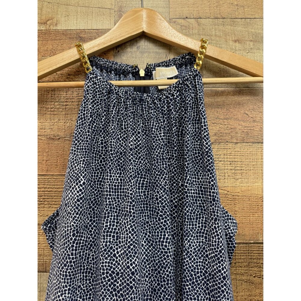 Michael Michael Kors Womens Sleeveless Navy & White Chain Halter Dress XL - Picture 2 of 9